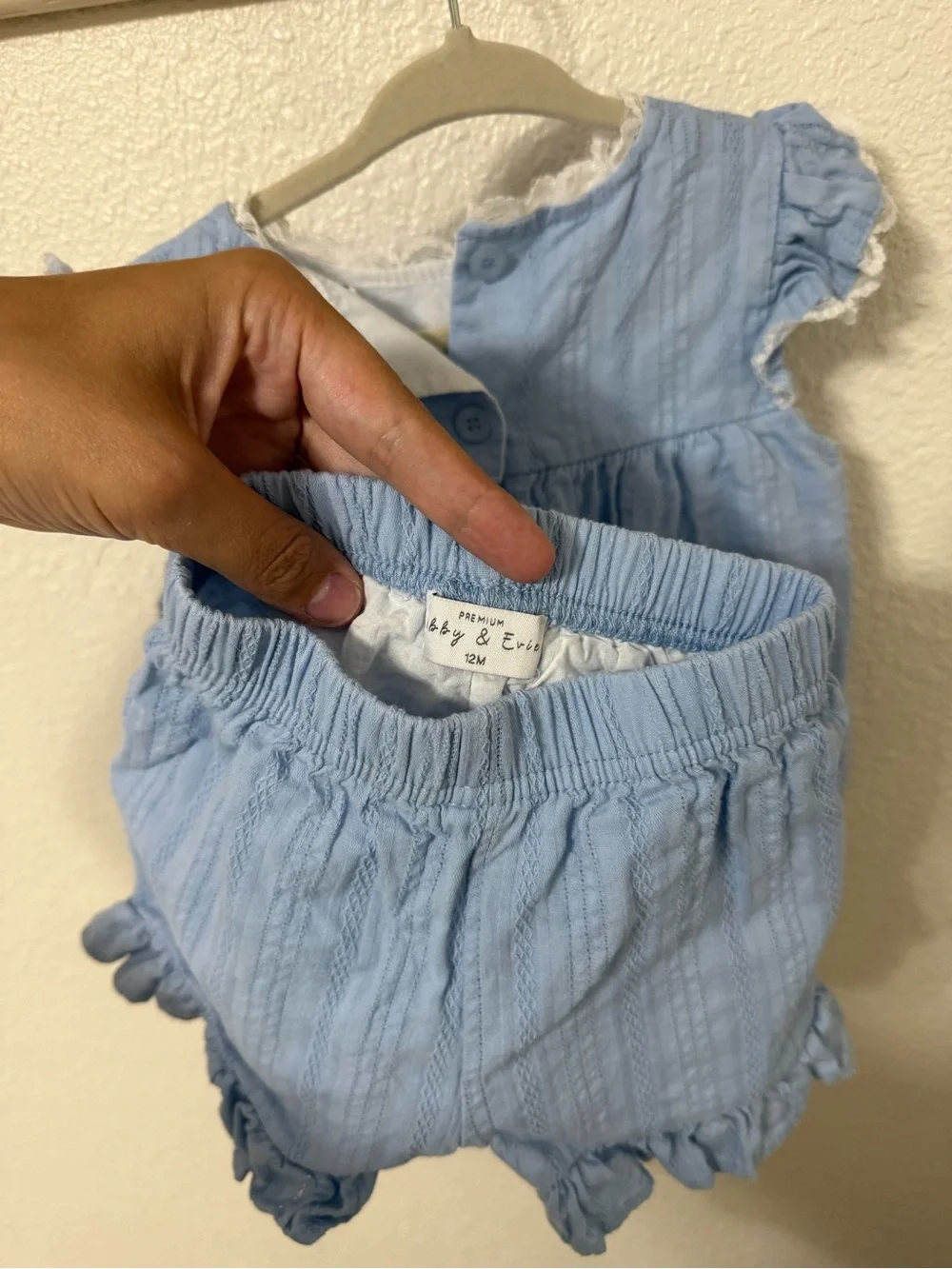 Girls Light Blue Ruffle Sleeve Top & Shorts Matching Set